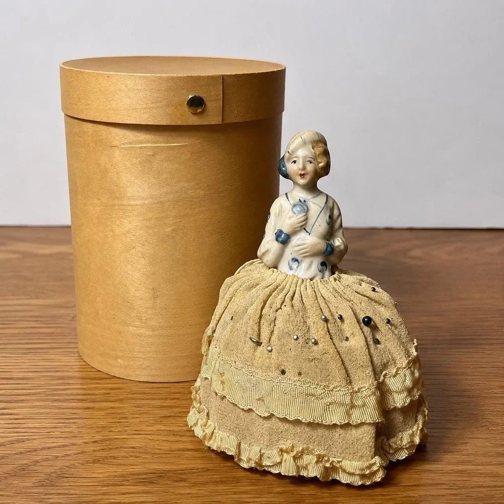VTG German Half Doll Pin Cushion Porcelain Lady Figurine Sewing Pincushion